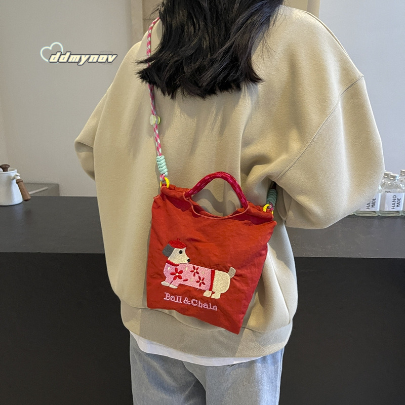 Ins Style Handbag for Women Cute Dachshund Embroidered Shoulder Trendy Fashion Lightweight Casual Crossbody Bag ddmynov