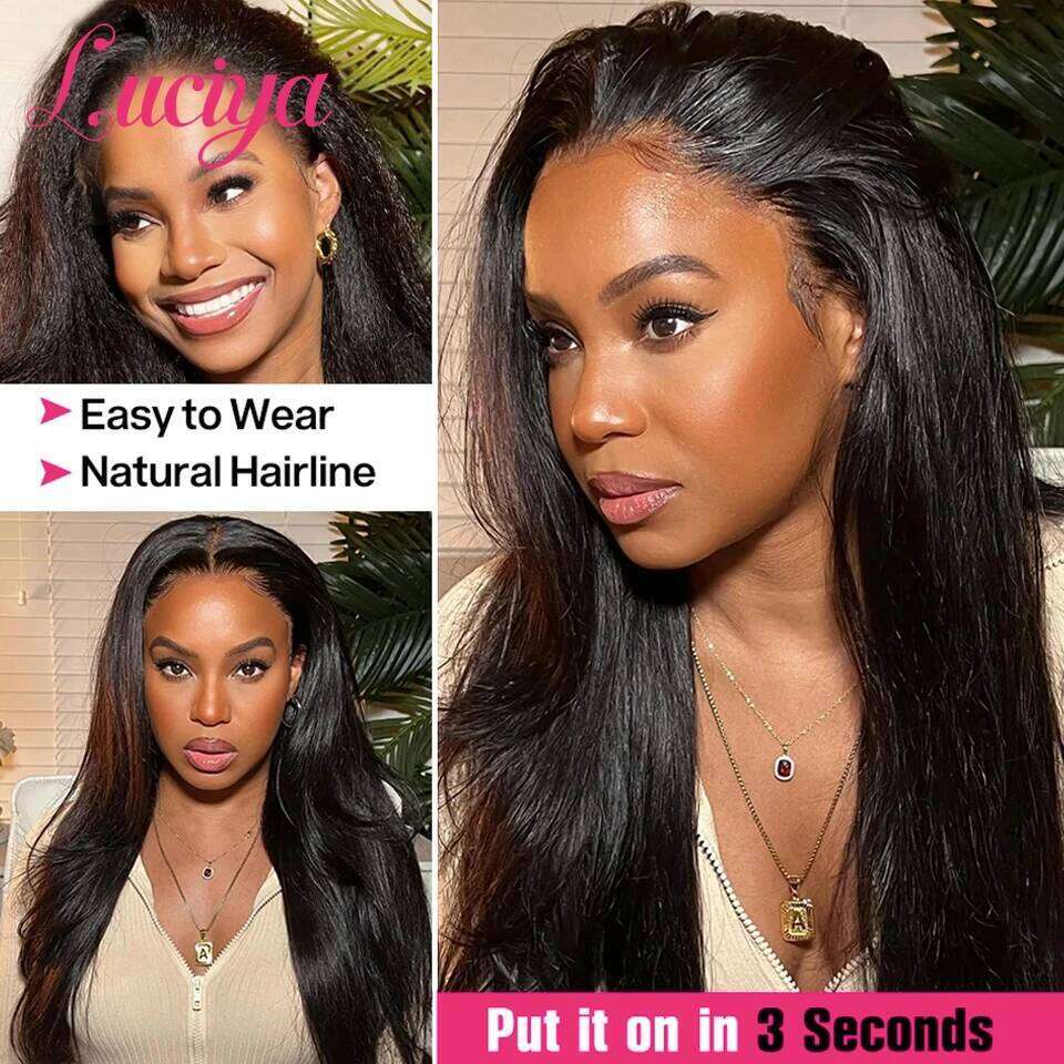 Glueless Kinky 13x4/13x6 HD Front Human Hair For Women Ready To Wear Yaki Straight 5x5 Lace Closure Wigs