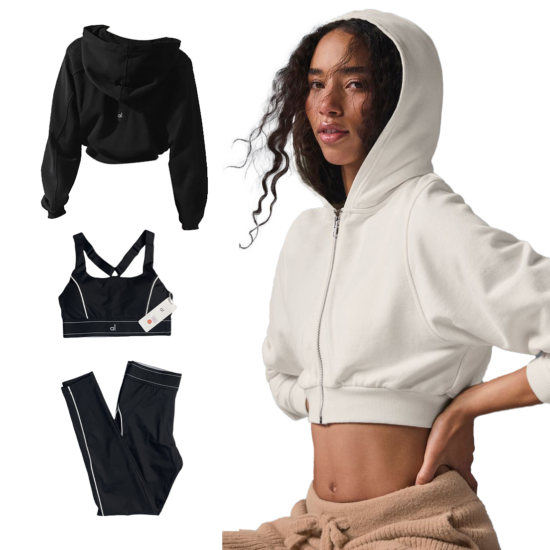 Kendall New women clothes Zipper Hooded Yoga Short Sweatshirt Sweatshirt Casual Hooded Cardigan High Waisted Skinny and Camisole Sets