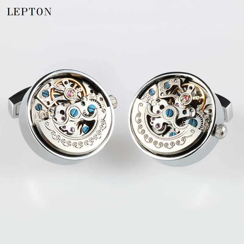 Low-key Luxury Functional Watch Movement Cufflinks Lepton Stainless Steel Steampunk Gear Watch Mechanism Cufflinks for Men W250606