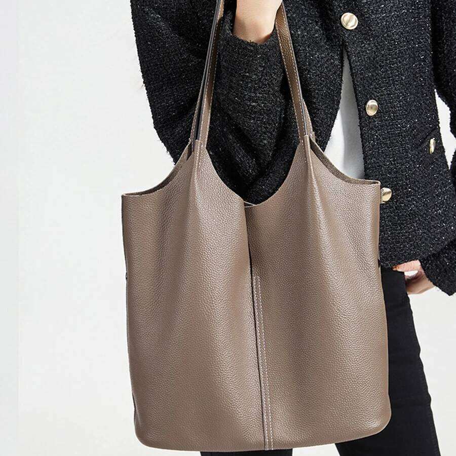 Genuine Leather Handbags New Tote Large Capacity Quality Women's Shoulder Commuter Fashion Bucket Bag Sac 2025/06/06