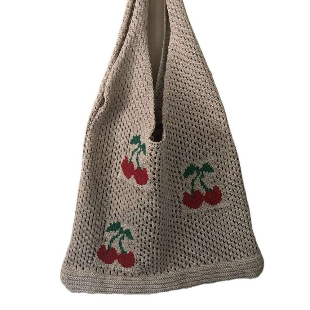 New INS Style Knitted Woven Large Capacity Tote Cherry Shoulder Bag B5
