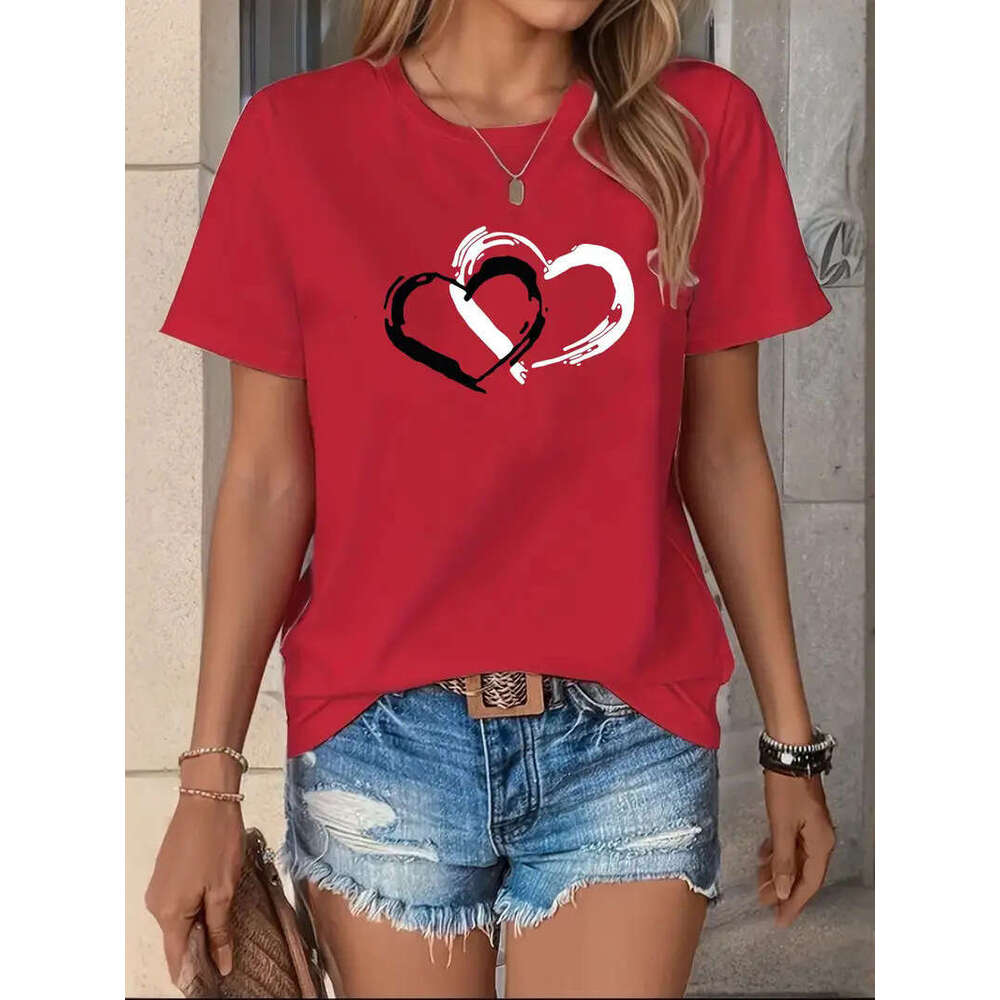 Women's Cotton 200G Short Sleeve Shopee Valentine's Day Heart Round Neck Top B5