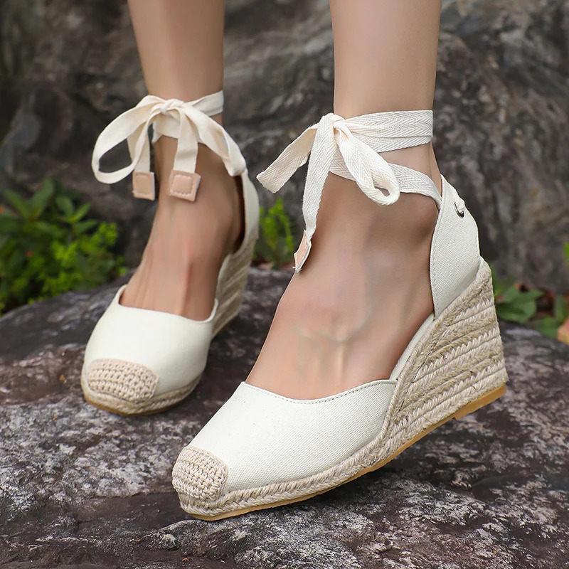 Ankle Lace Up Wedges Sandals Women Summer Closed Toe Espadrille Platform Sandles Woman High Heels Gladiator Sandalias Mujer 43 250605