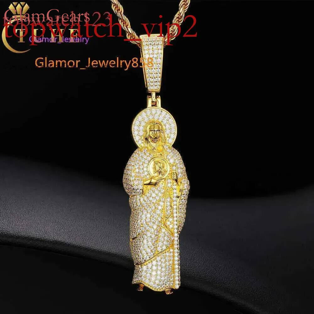 vVSPass Dia Tester Moissanite Iced Out San Judas Tadeo Pendant Sterg Sier Hip Hop Mens VVS Mossanite Jesus NecklacePersonalized pendant