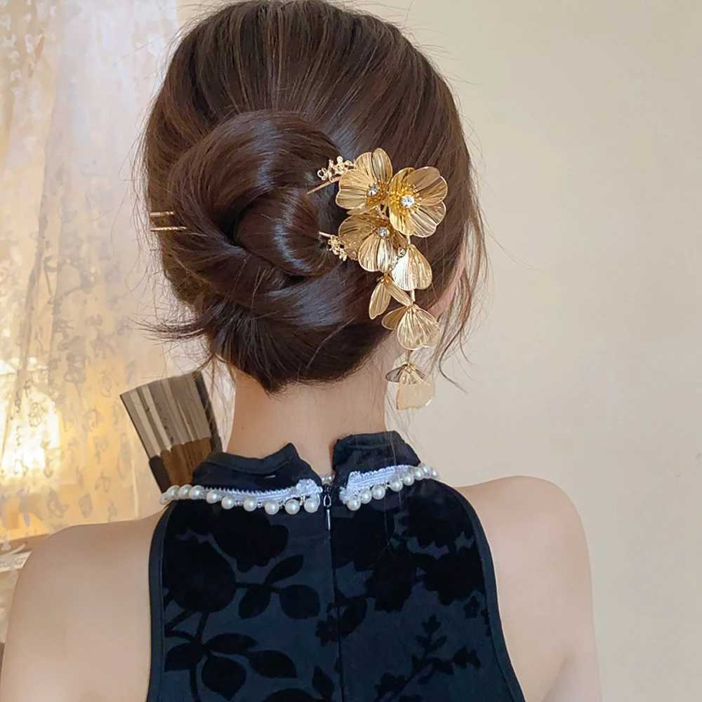 1 Pcs Golden Silvery Hollow Flower Long Tassel Hairpin Hair Fork Chinese Bridal Wedding Charm Headwear Jewelry Accessories Z250605