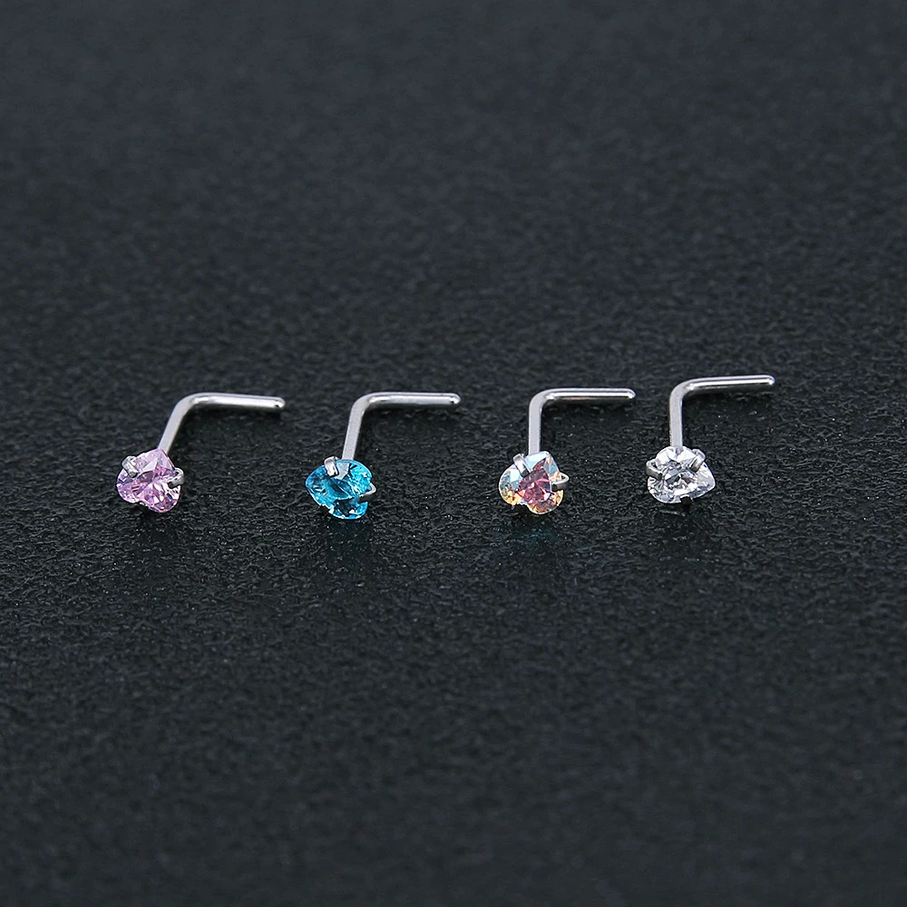 ZS 22g CZ Crystal Nose Studs Sets 12PCS/3PCS Nose Rings Studs Set Stainless Steel Nose Piercing Screws Fashion Nose Septum Rings 250605