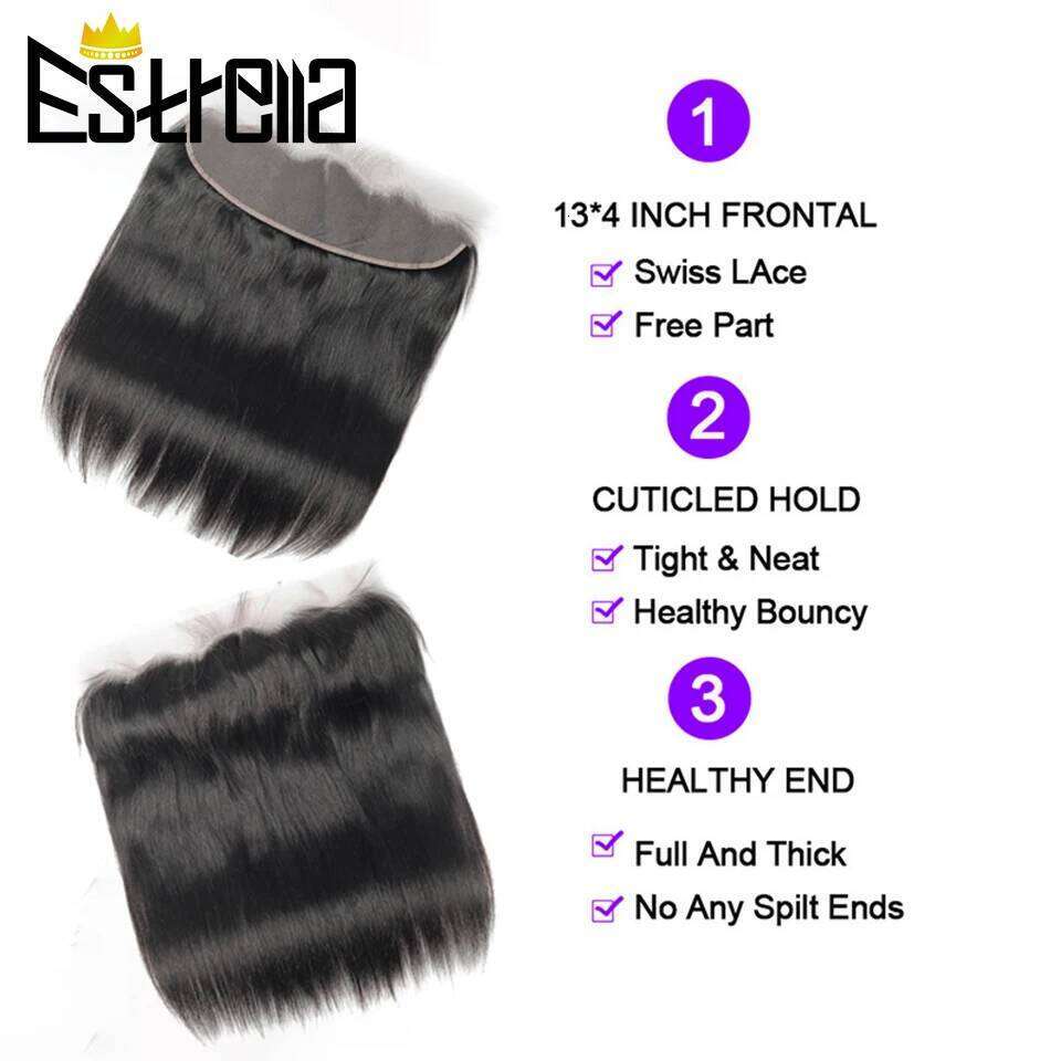 Brazilian Straight 13x4 Lace Closure with Remy Human Hair 2 Bundles With Pre-Plucked Frontal
