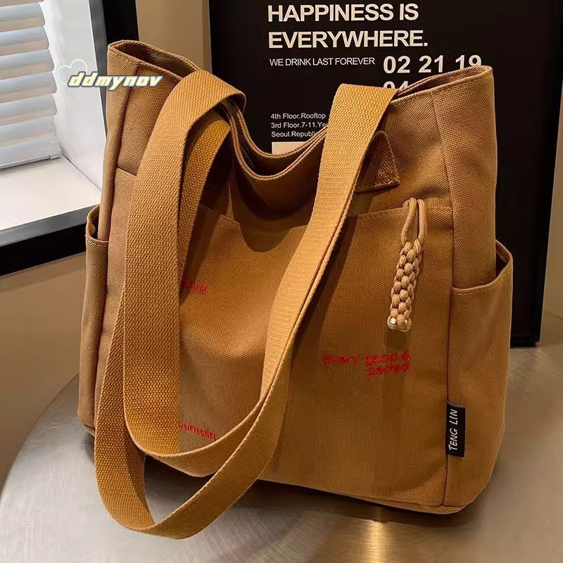 for Women New Trendy Embroidered Letter Handbag Student Large Capacity Shoulder Tote Canvas Bag Office Commuter ddmynov
