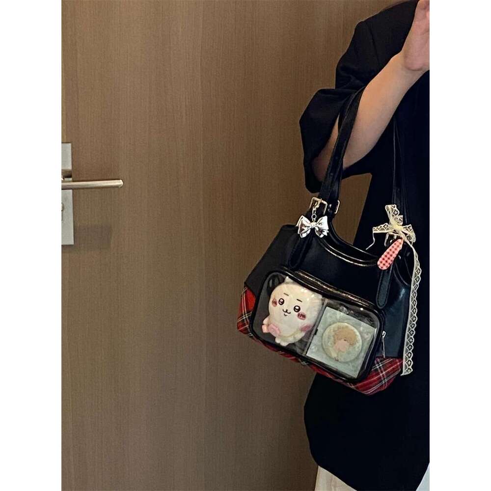 Classic Academy Style Ins Black And Red Plaid Transparent Pain Small Capacity 10Cm Baby Daily Commuter Shoulder Bag