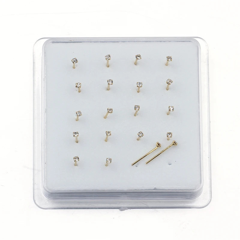 1set 20 Pcs Straight Pin Nose Stud With 1.5mm Crystal Nose Piercing Body Jewelry Nose Studs Rings Piercing Pin Body Jewelry 250605