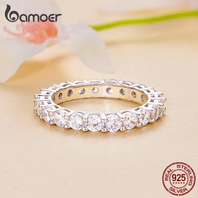 BAMOER Diamond Moissanite Ring Full Eternity Band for Women 925 Sterling Silver Diamond Wedding Engagement Ring Gift MSR020