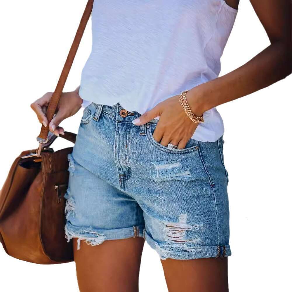 New Summer Shorts Straight Pants Washed Ripped Versatile Women's Jeans B5