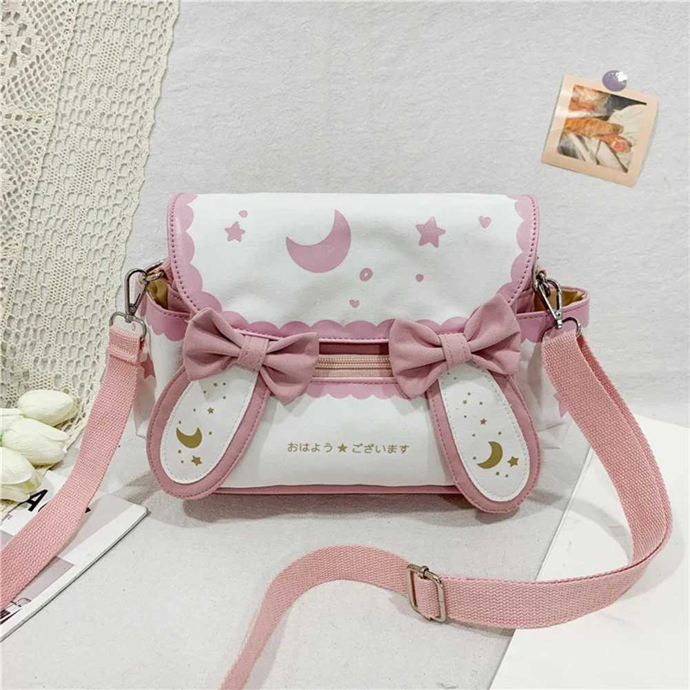 Women Lolita Bow Tie Fashion Shoulder Bags Japanese Style Cute Rabbit Crossbody Bag Girls Kawaii Satchel Bag Sweet Messenger Bag M250606