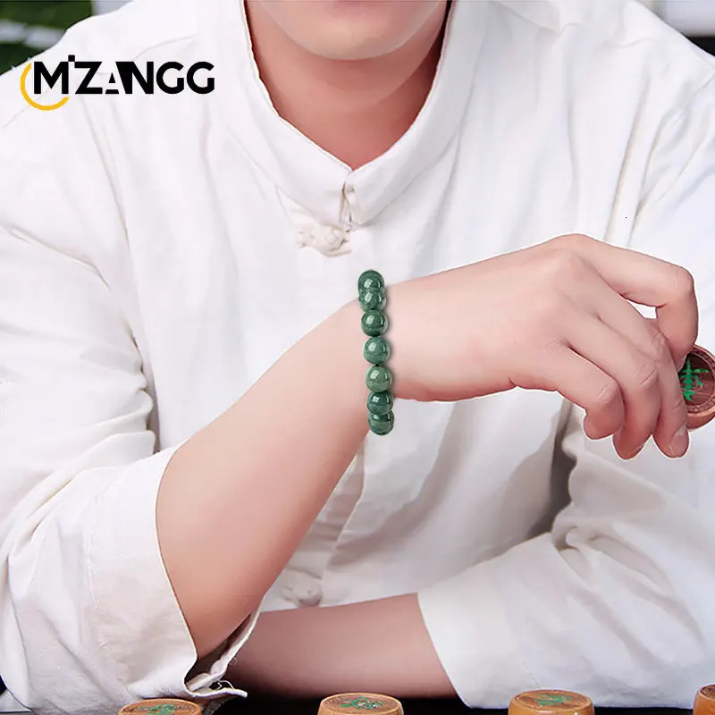 Really Natural A-grade Jadeite Bracelet Bean Green Round Beads Jade Strings Chinese Carving Men and Women Couple Hand Jewelry 250604
