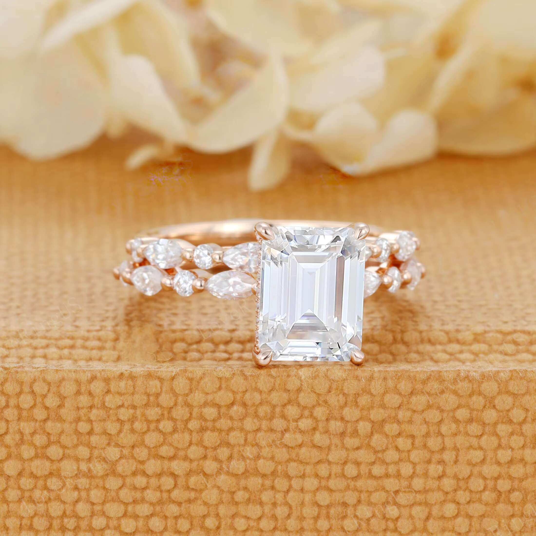 Luxurious Pair of 10/14k Pure Gold Rings Featuring Sparkling Lab Created Emerald Stones Ideal Romantic Gift Idea