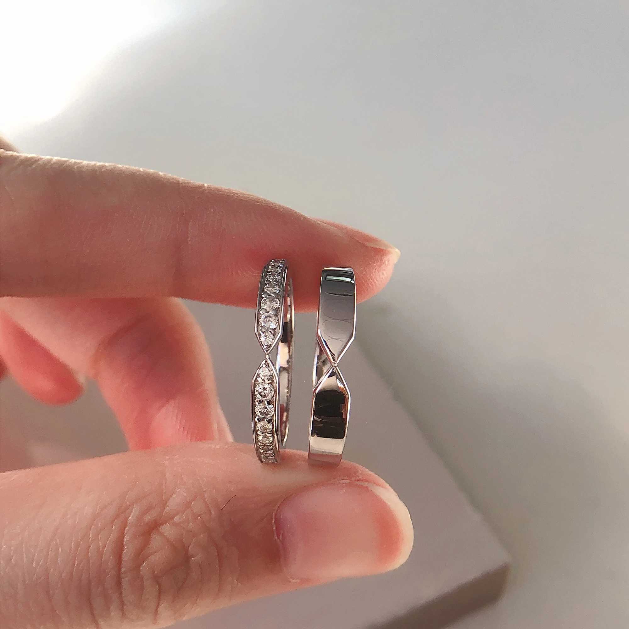 Pure White Gold Couple Ring Engagement Ring For Lovers Promise Luxury Ring For Women and Men Anniversary W250606