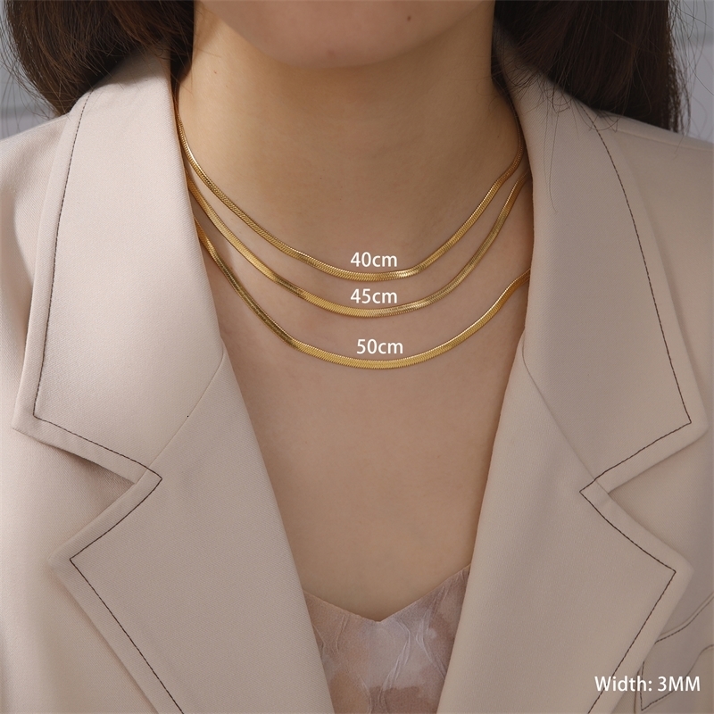 Stainless Steel Snake Chain Necklace for Women Men Gold Color Herringbone Choker Neck Chains 2025 Trend Jewelry Gift y250519