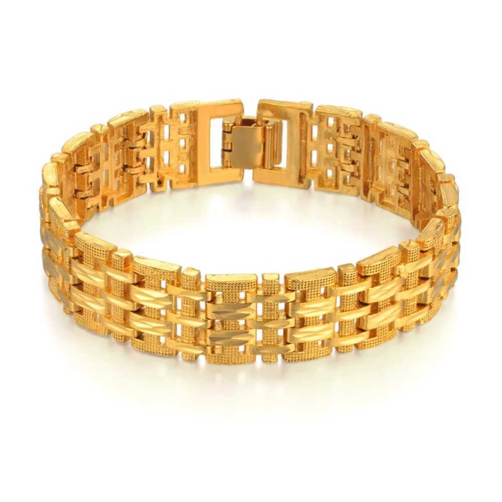 14MM Chunky Mens Hand Chain Bracelets Male Wholesale Gold Plated Mesh Chain Link Bracelet For Men Women Jewelry pulseira masculi W250606