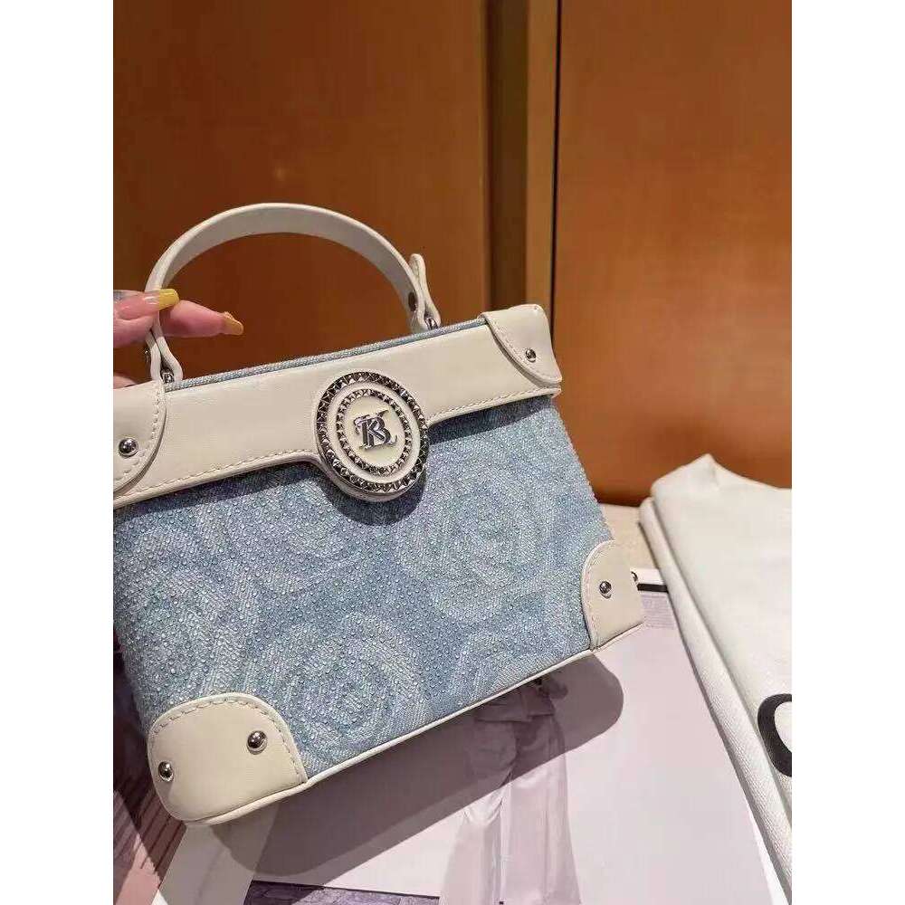 High Quality Blue Denim Fashion Cloud Women's Handbag Floral Crystal Dia Shoulder Messenger Bag Lady Purse Female Armpit
