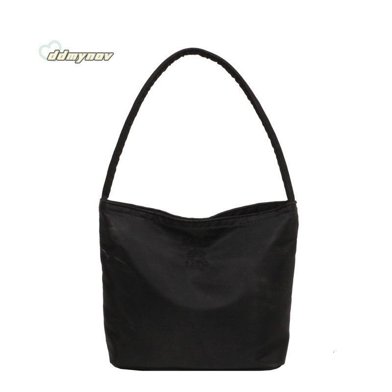 Korean Handheld Nylon for Women Summer 2023 New Trendy Embroidered Underarm Versatile Shoulder Bucket Bag ddmynov