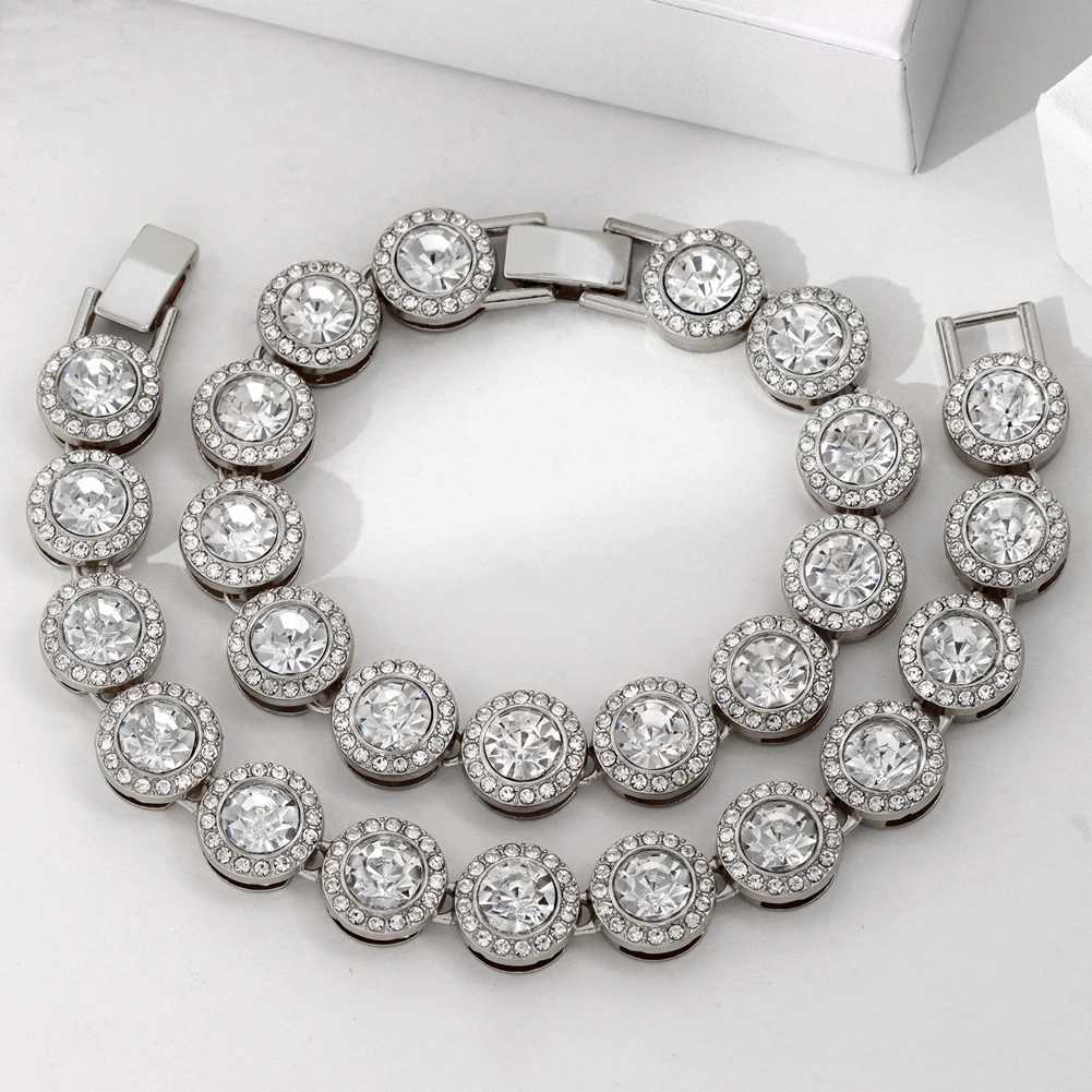 Iced Out Round Crystal Cuban Chain Tennis Bracelet for Women Full Rhinestone Cuban Link Chain Bracelets Wristband Jewelry Gifts W250606
