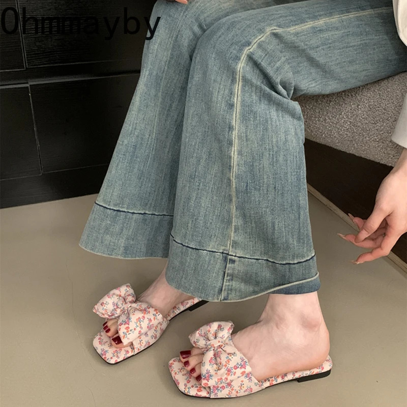 Summer Women Causal Open Toe Flats Slippers Comfort Outdoor Butterfly-knot Slides Ladies Dress Beach Vacation Flip Flop 250605