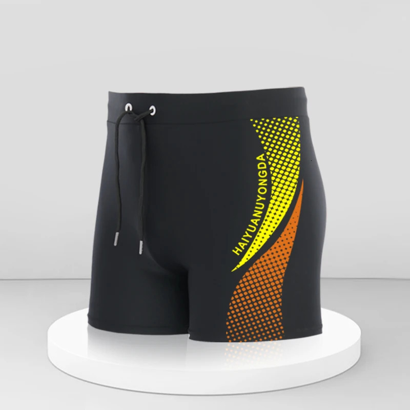 European size Geometric Graphic And Letter Print Mens Swim Trunks With Drawstring Quick Dry And Stretchable Shorts For Summer 250530