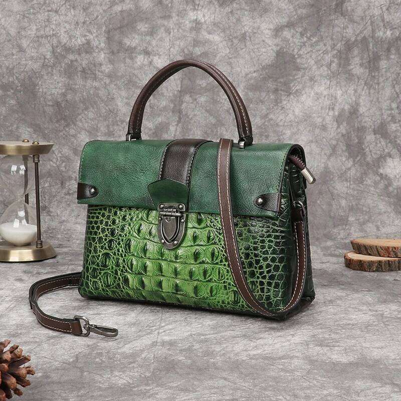 OLOEY Retro Crocodile Pattern Handbags 2025 New Genuine Cowhide Leather Handmade Eming Shoulder & Crossbody Women Bag