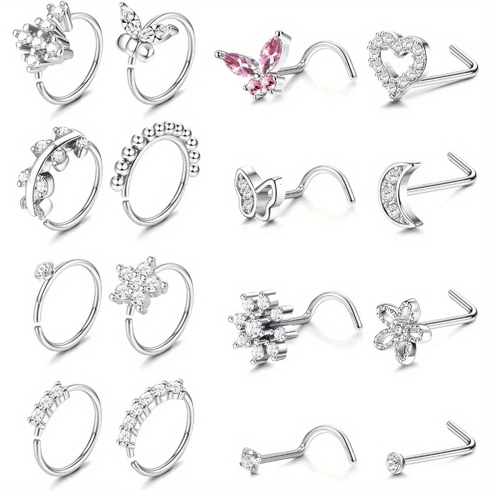 Drperfect Nose Rings for Women Steel Nose Studs Hoop Corkscrew L Shaped Nose Stud Ring Piercing Jewelry 250605