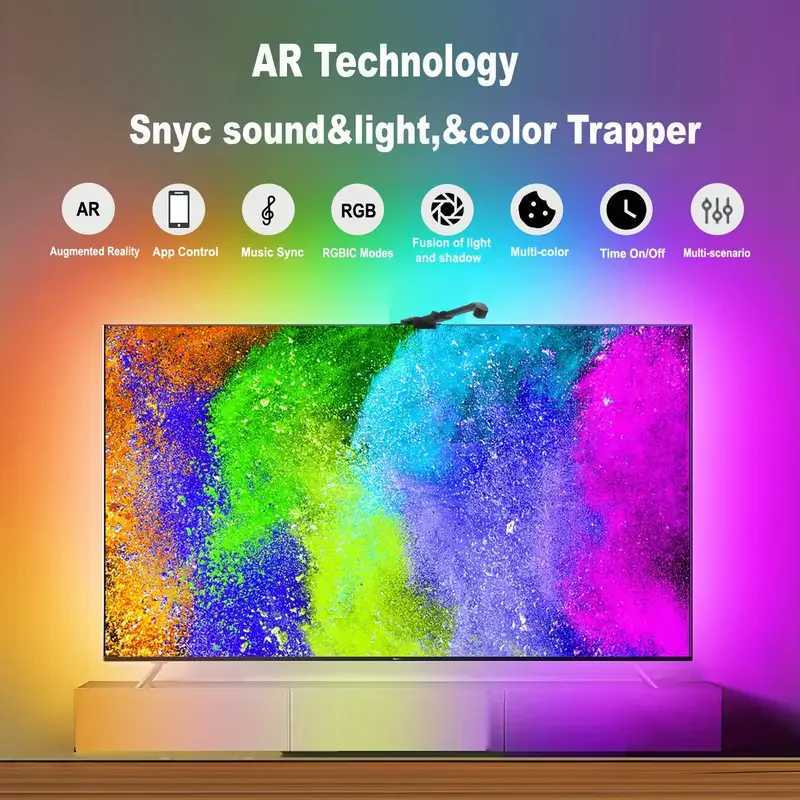 RGBIC LED TV Backlight Strip with Color Picking Sensor Music Sync App Control 55-75inch for Gaming Room Atmosphere Lighting Z250605