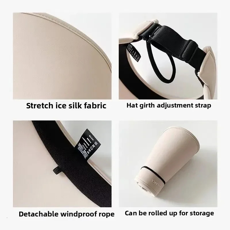 Summer Casual Empty Top Sun Hats Portable Wide Large Brim Cap UV Protection Foldable Visor Girl Sunshade Beach Hiking Hat 250603