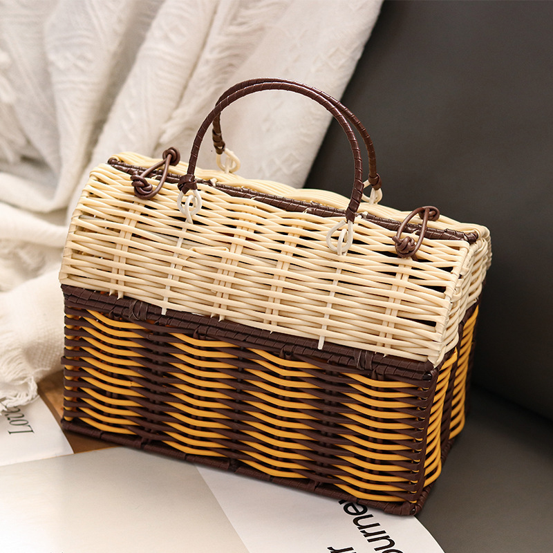 Top High Quality New Style New Women's Handheld Woven Bag Large Capacity Storage Bag Handmade Woven Bag Practical PP/PE Rattan Bag New Free Deliv