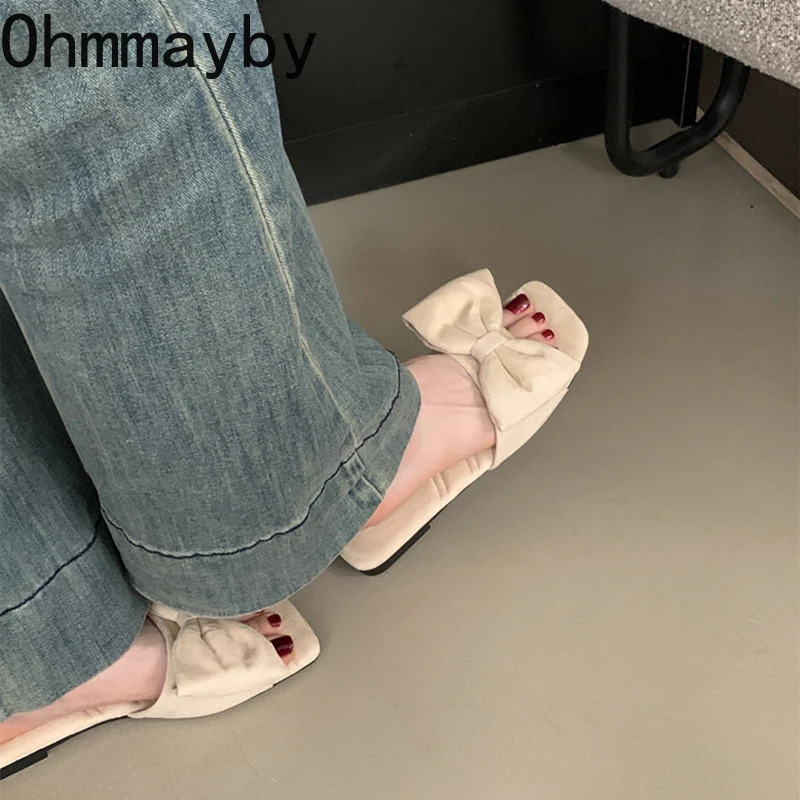 Summer Women Causal Open Toe Flats Slippers Comfort Outdoor Butterfly-knot Slides Ladies Dress Beach Vacation Flip Flop 250605