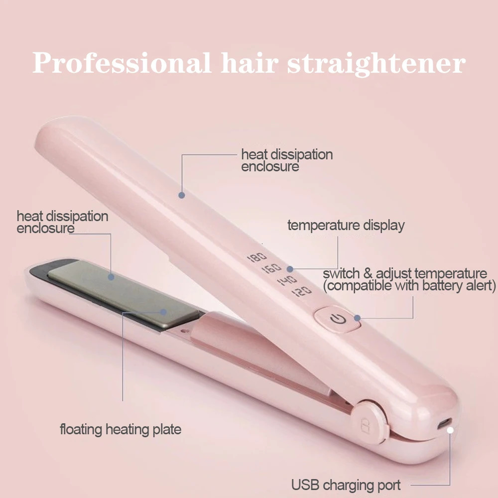 Wireless Hair Straightener Mini Curling Iron Fast Warm-up Ceramic Straightening Styling Tool Four-gear Temperature Adjustment 250605