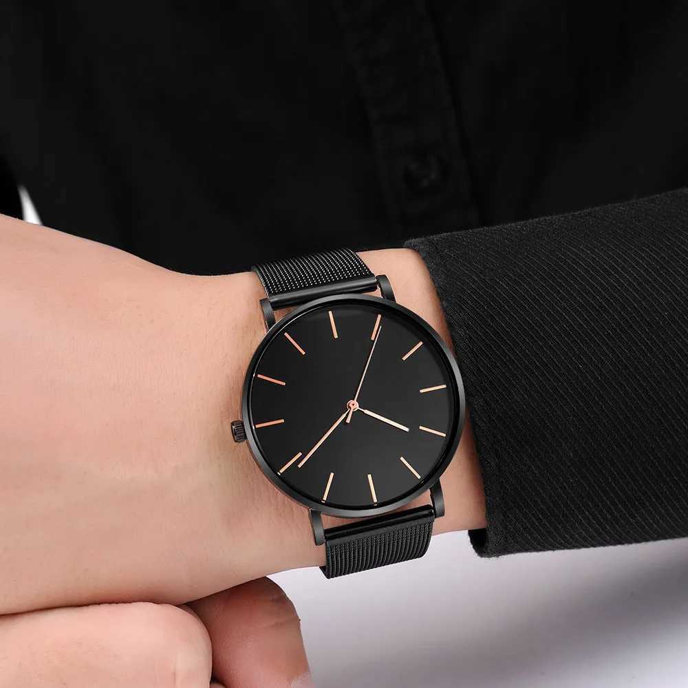 Fashion Leisure Simple Ultra Thin Men Women Creative Black Stainless Steel Quartz Watches Men Business Male Wristwatch Clock Y250605