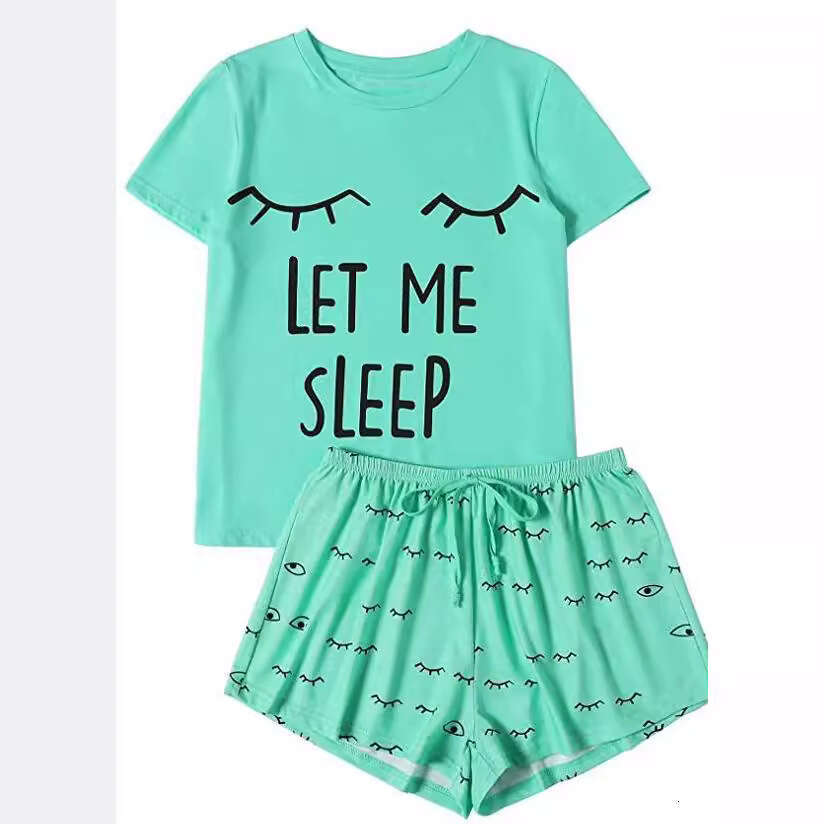 Short Sleeve T-Shirt LET ME Sleep Personality Fashion Homewear Set B5