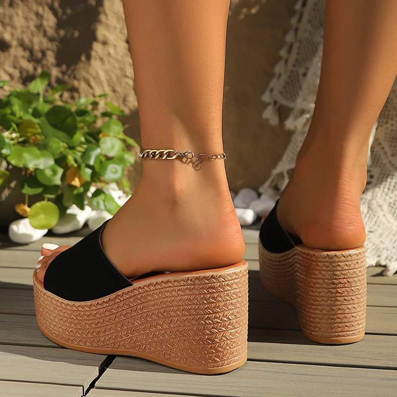 Fashion Chunky Platform Sandals Women Peep Toe Wedge Heel Slippers for Woman Summer 2025 Thick Bottom Beach Slides Plus Size 43 250605