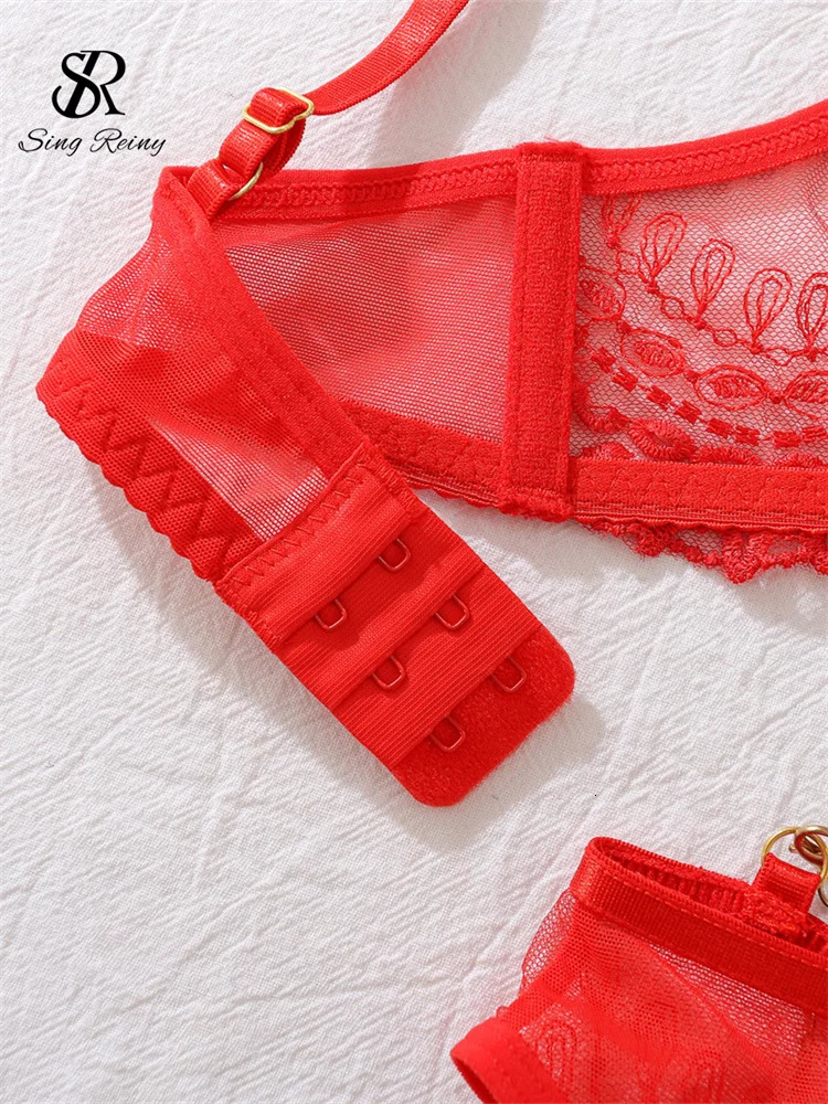 SINGREINY Chain Halter Sensual Underwear Sets Sexuality Garter Skinny Shapewear Women Lingerie Spliced Sheer Erotic Bra Suits 250603