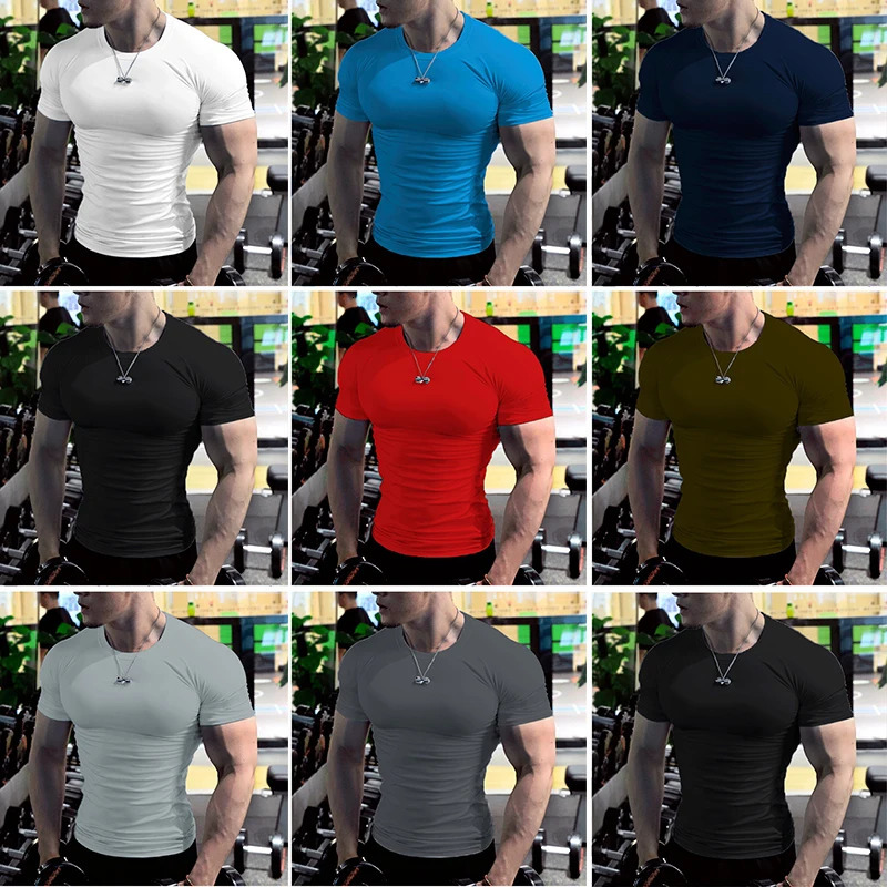 Summer Male t-Shirt Casual Soild White t Shirts Men Short Sleeve Top Oversized Compression Gym t-Shirts Streetwear Man Clothing 250605