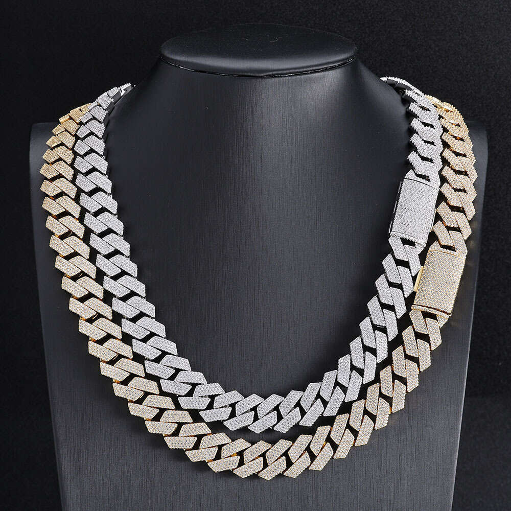 deigner necklace hip hop jewelry 20mm wide 3row link chain vv moianite white gold plated terling ier cuban