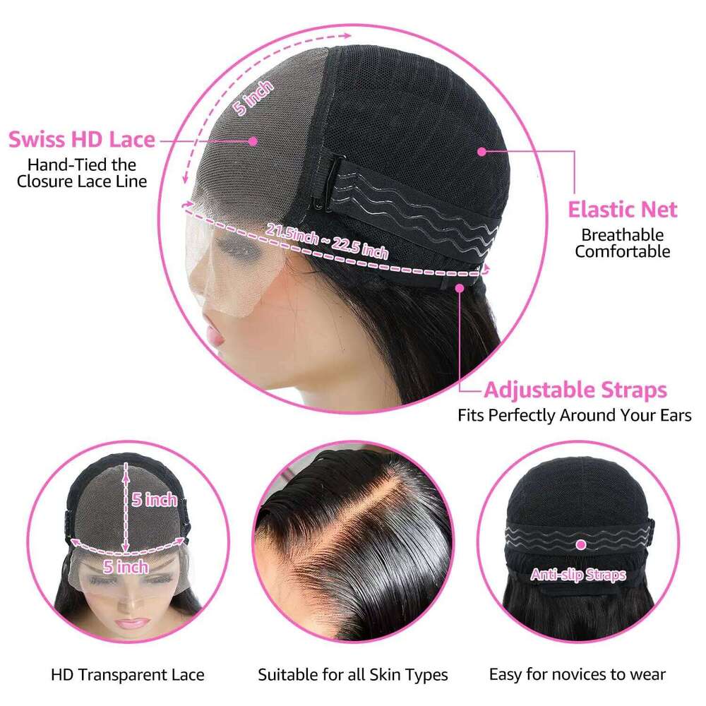 5x5 HD Closure Long Human Hair 300% High Density Lace 20" Vieamese Bone Straight Bob Wigs