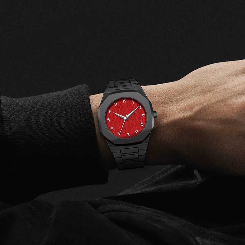 Vintage Red Middle Eastern Arabic Numeral Dial Quartz Watch for Mens Casual Clock Customization Y250605