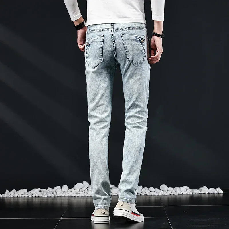 Mens Slim Elastic Skinny Jeans Korean n Fashion Multi-Button Vintage Washed Cotton Stretch Denim Pants Male Trousers 250605