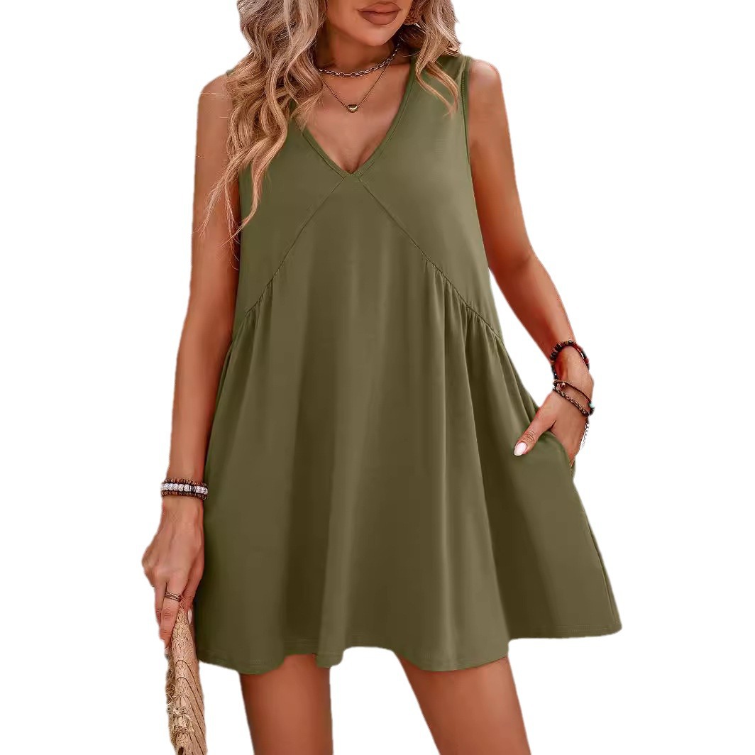 KO5140 New Women's Summer Leisure V-neck Sleeveless Vest Loose Dress