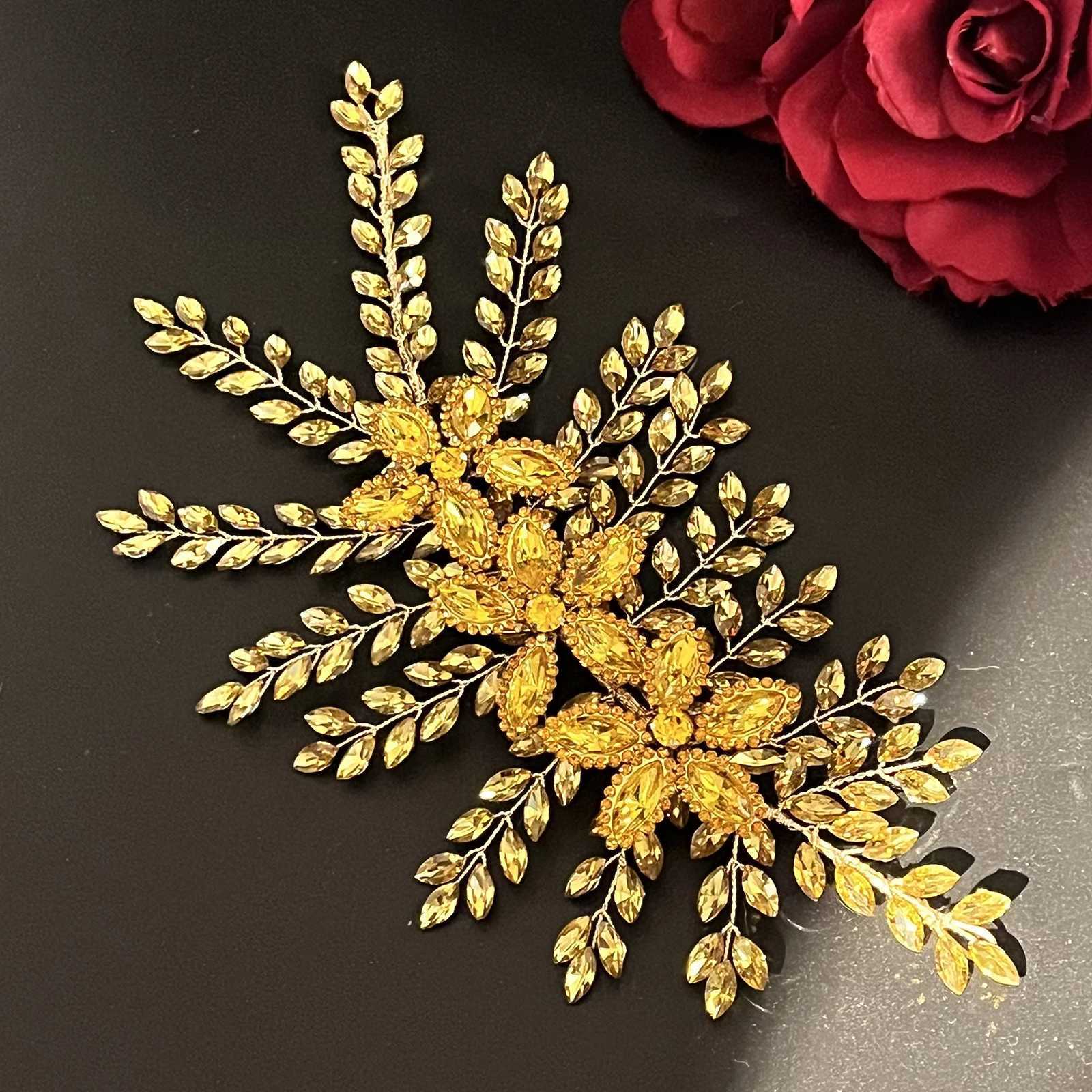 FS012 Yellow Evening Party Ladies Headpiece Bridal Tiara Wedding Headpiece Formal Headband Holiday Party Hair Accessories Gift Z250605