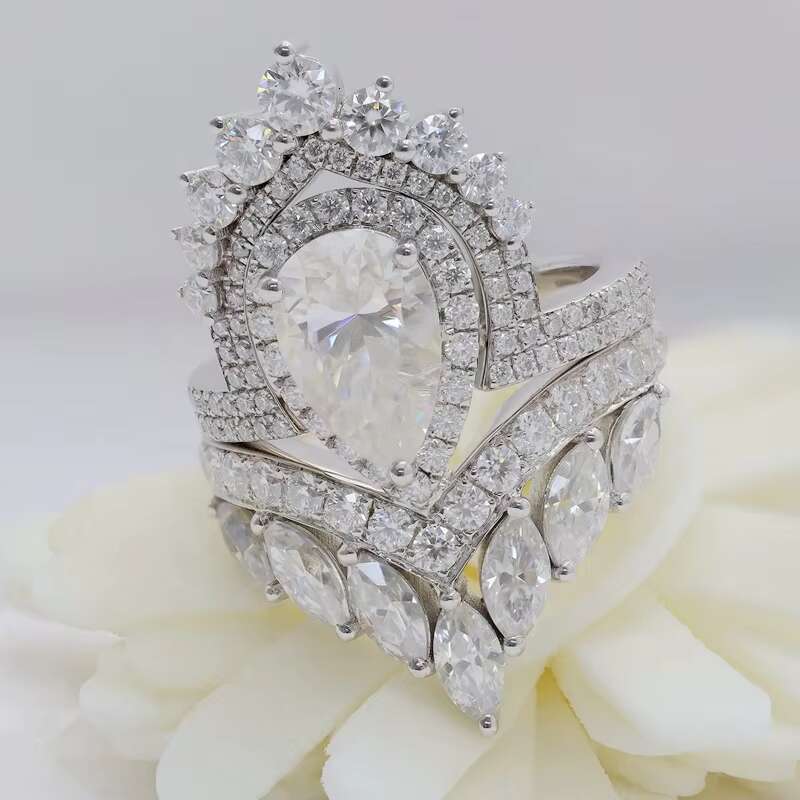 Paston Custom Fine Jewelry 925 Silver DE VVS1 3ct Pear Moissanite Luxury Ring Set With Moissanite Ring Band Wholesale Price