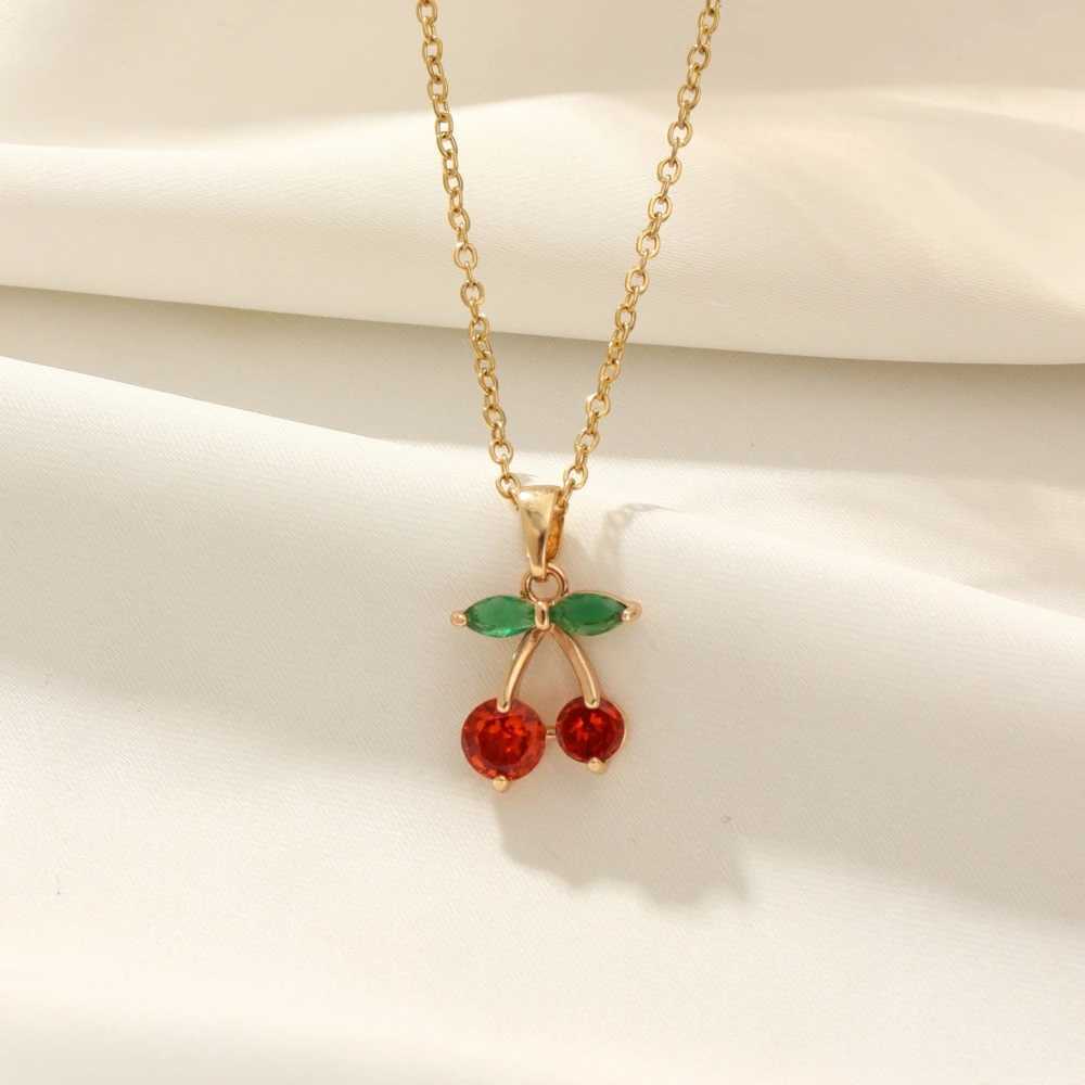 Cherry Pendant Necklace for Women 2025 New Personality Fashion Golden Necklace Wedding Jewelry Accessories Y250605