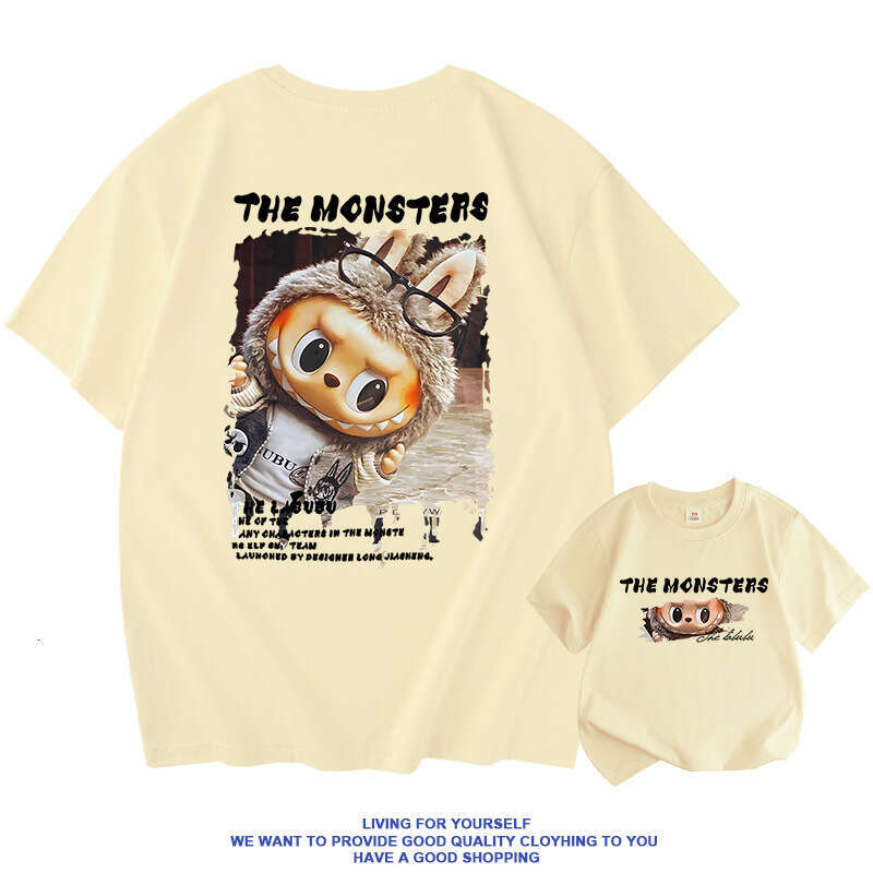 Labubu Cartoon Merchandise T-Shirt Short Sleeve Couple Unisex Pure Cotton Versatile Casual Top Cute Trendy 2025 New Style Labubu Fashion T-Shirt