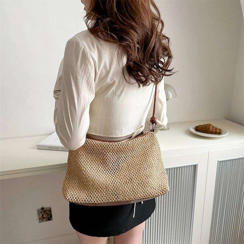 Woven Summer Beach Holiday Handbag Portable Tote Bag Fashion Casual Women Shoulder Bags Big Capacity